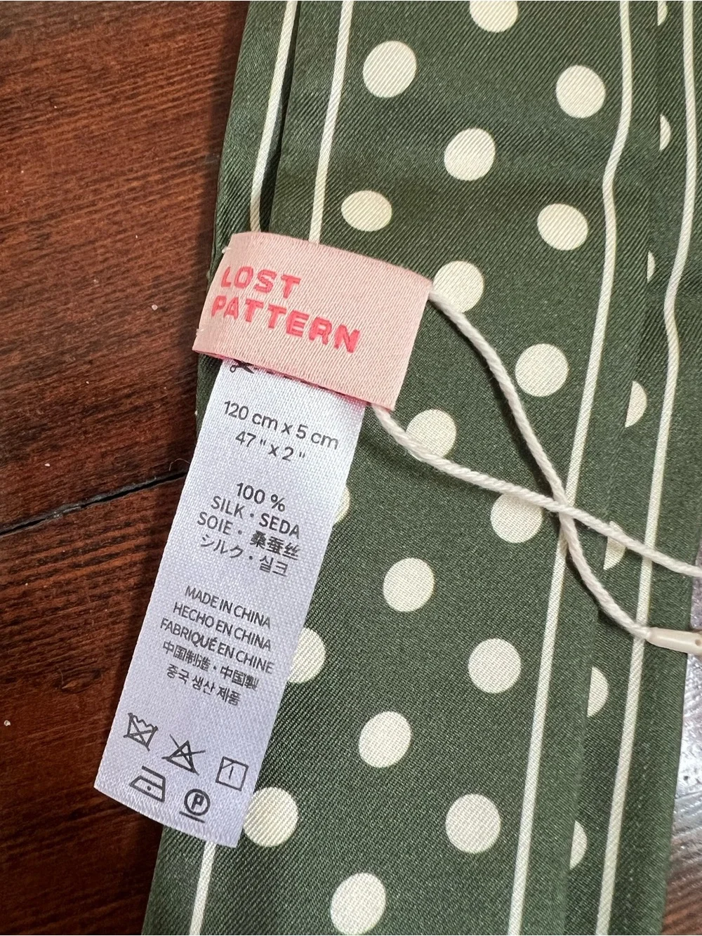 Polka Dot Skinny Scarf - Olive Green